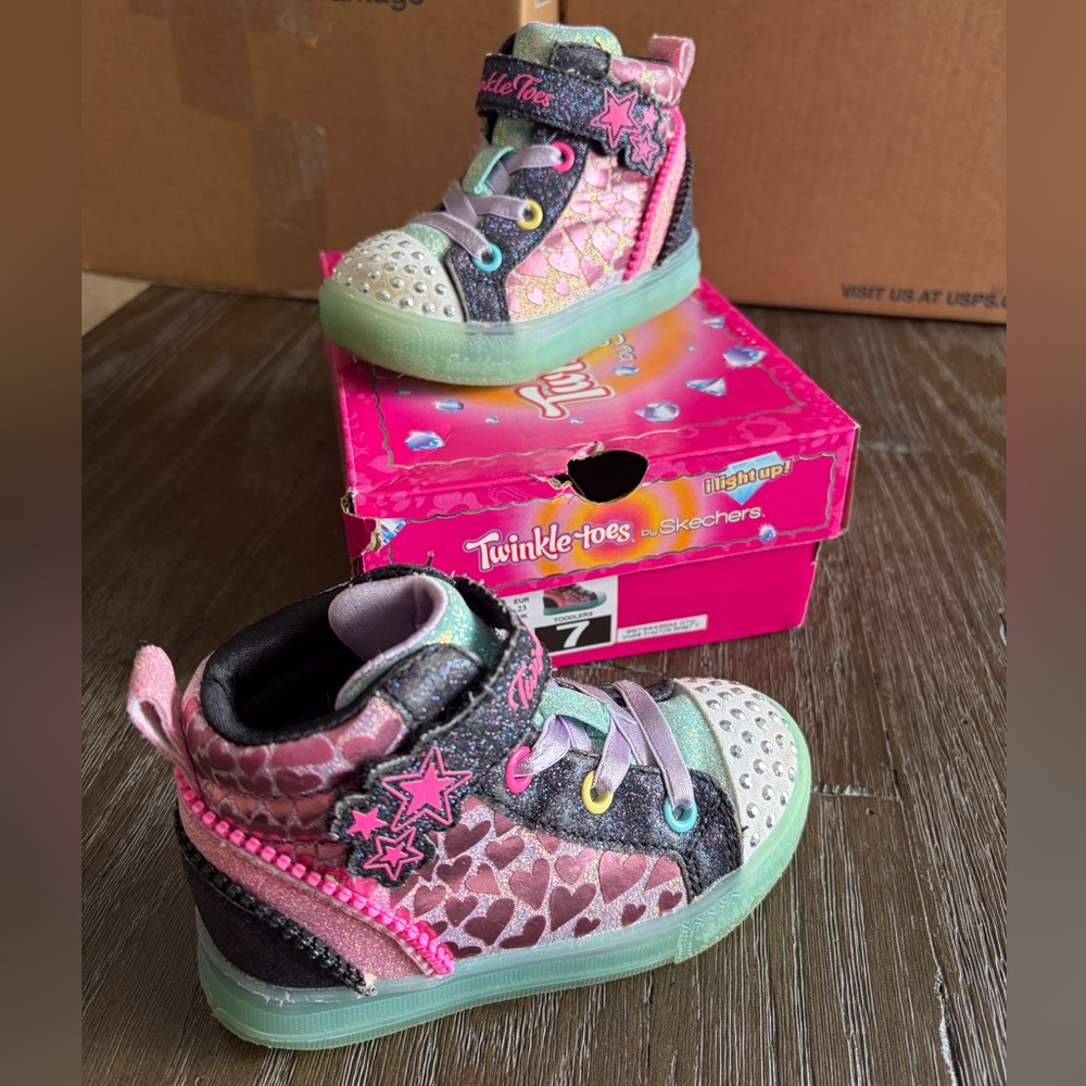Skechers High Top Shuffle Brights Glittered Hearts and Embellished Toes Sneakers
